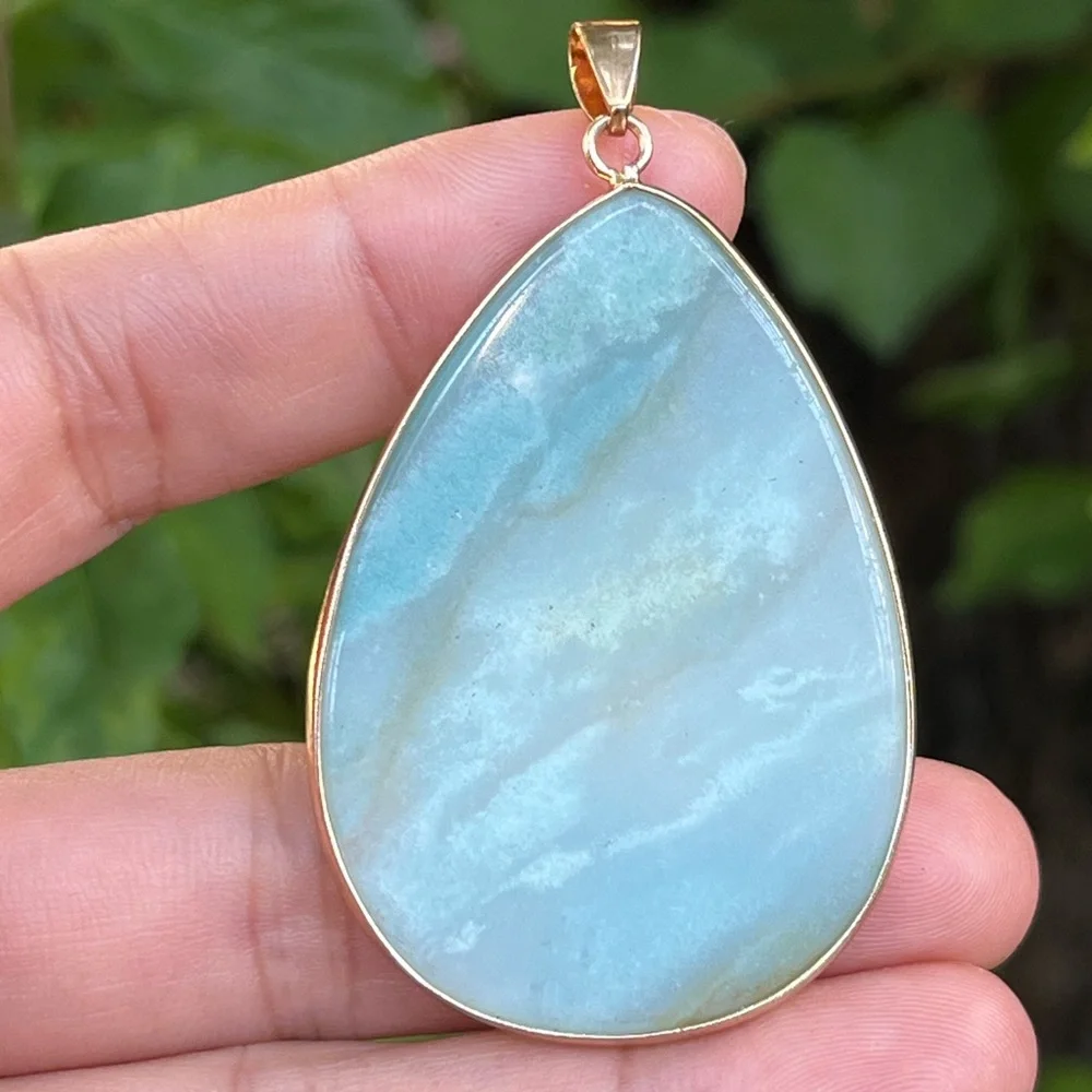 Gold plated stainless steel‎ Carribeean Calcite pendant 1438
